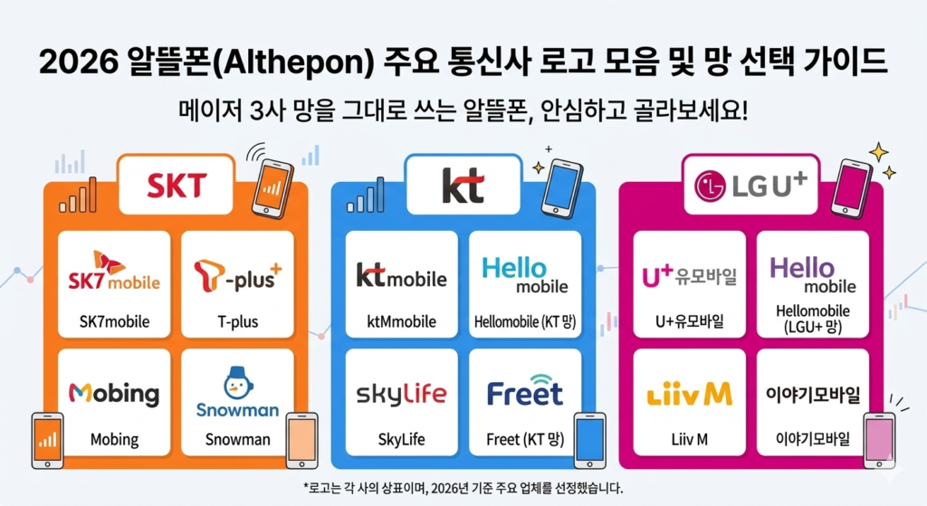 2026 알뜰폰 주요 통신사 로고 모음 및 망 선택 가이드